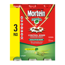 Mortein Essentials Do-it-yourself Control Bomb Crawling Insect Eucalyptus Scent 3x125g